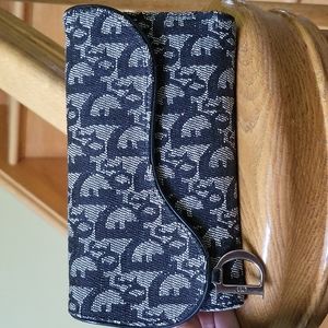 Christian DiorVintage Saddle Flap Wallet Diorissimo Canvas Long